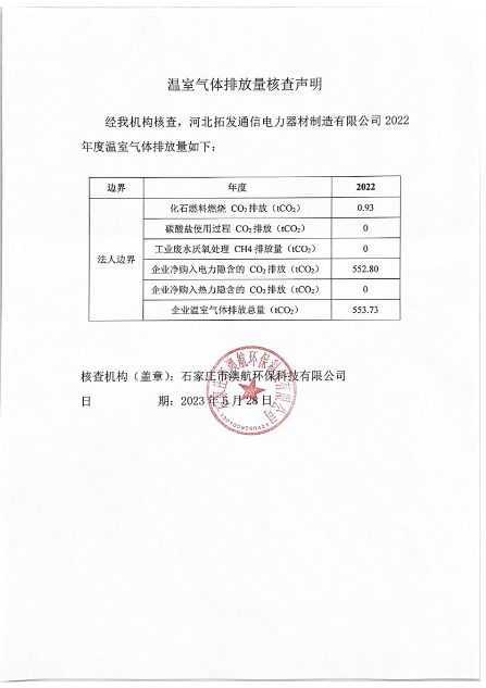 温室气体排放量核查声明